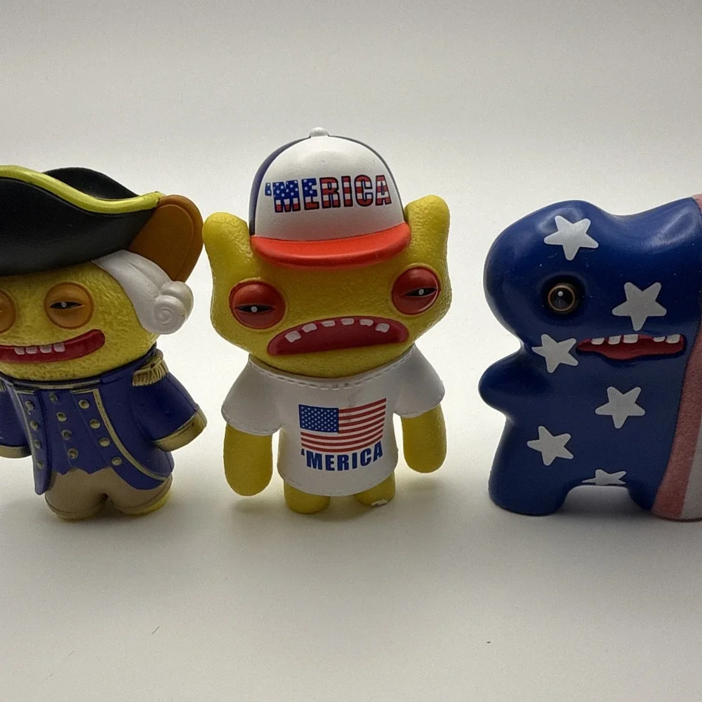 (4)Fuggler 250 Years USA Anniversary 2 Rare Flocked (Fuzzy) Figures